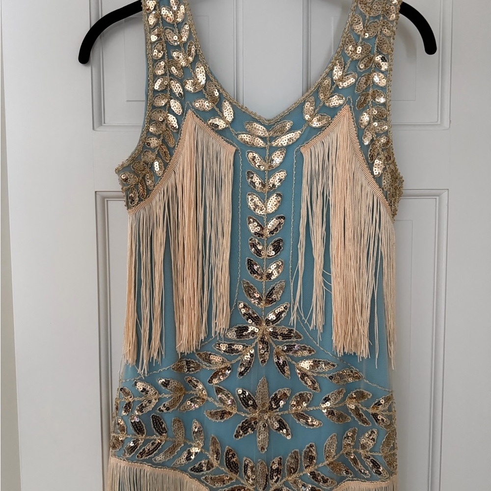 Flapper Fringe Embellished Dress with Gold Accents - Picture 5 of 8